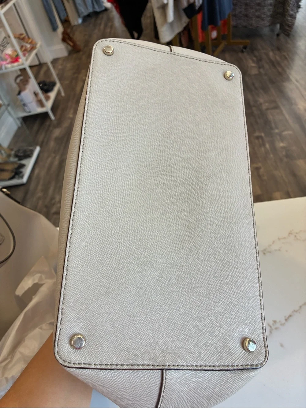 kate spade Taupe/light gray Saffiano Tote with Gold Logo